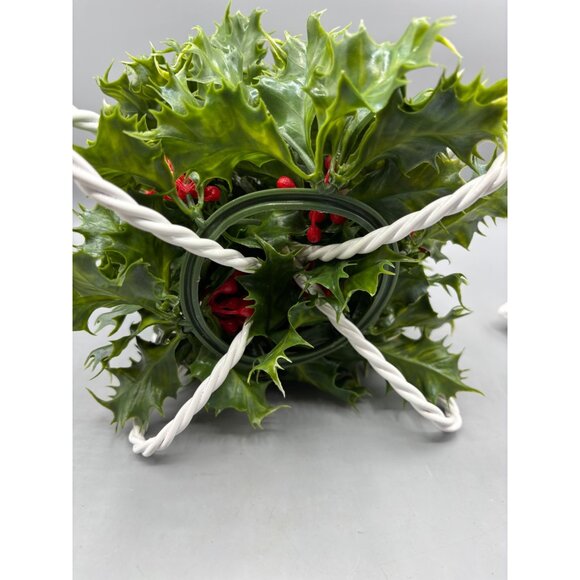 Vtg Holly Candle Holder White Twisted Metal Frame Christmas Decor - Picture 6 of 7